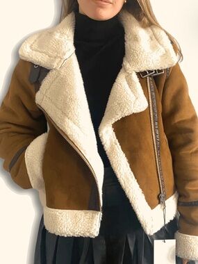 Zara Fleeced Brown Suede Jacket